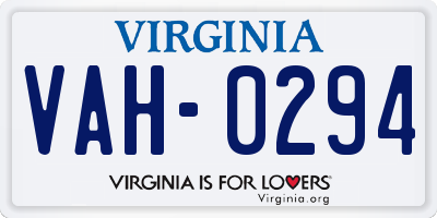 VA license plate VAH0294