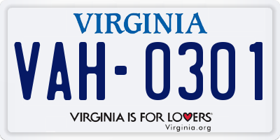 VA license plate VAH0301