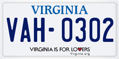 VA license plate VAH0302