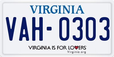 VA license plate VAH0303
