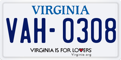 VA license plate VAH0308