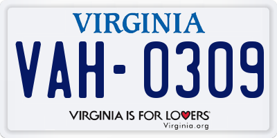 VA license plate VAH0309