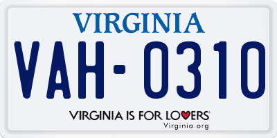 VA license plate VAH0310