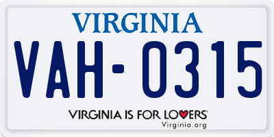 VA license plate VAH0315