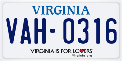 VA license plate VAH0316