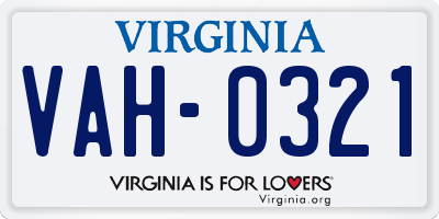VA license plate VAH0321
