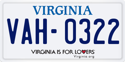 VA license plate VAH0322