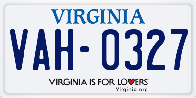 VA license plate VAH0327