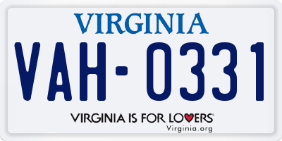 VA license plate VAH0331