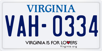 VA license plate VAH0334