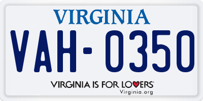 VA license plate VAH0350