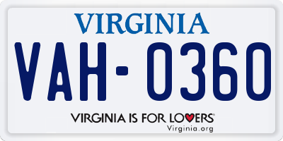 VA license plate VAH0360