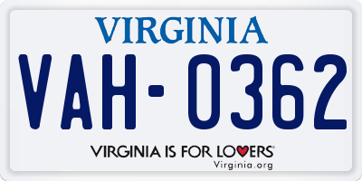 VA license plate VAH0362