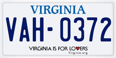 VA license plate VAH0372