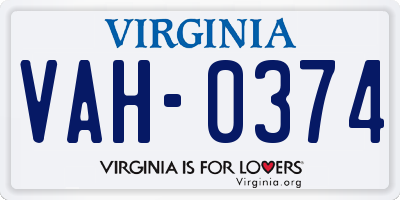 VA license plate VAH0374