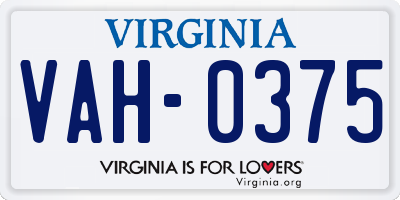 VA license plate VAH0375