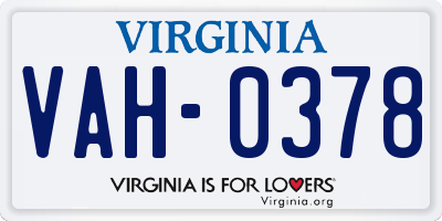 VA license plate VAH0378