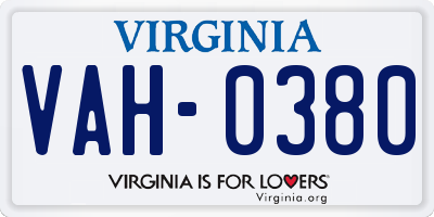VA license plate VAH0380