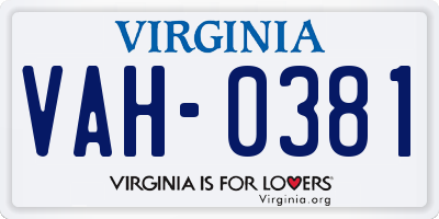 VA license plate VAH0381
