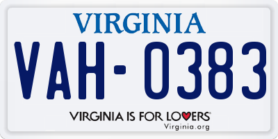 VA license plate VAH0383
