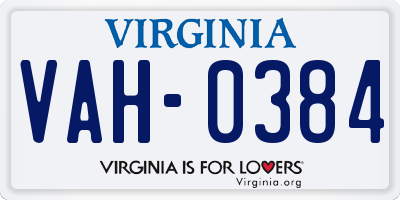 VA license plate VAH0384