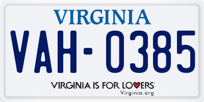 VA license plate VAH0385