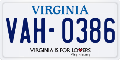 VA license plate VAH0386