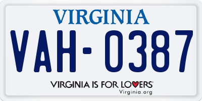VA license plate VAH0387