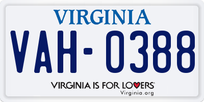 VA license plate VAH0388