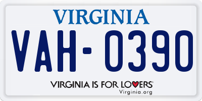 VA license plate VAH0390