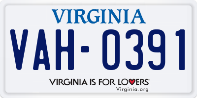 VA license plate VAH0391