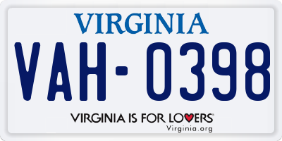 VA license plate VAH0398