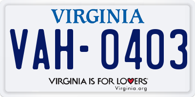 VA license plate VAH0403