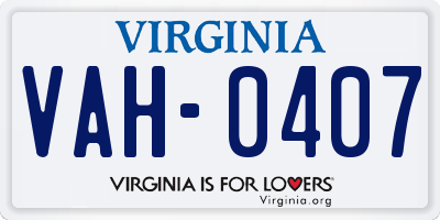 VA license plate VAH0407