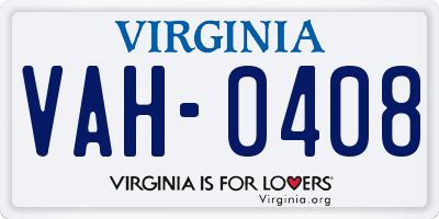 VA license plate VAH0408