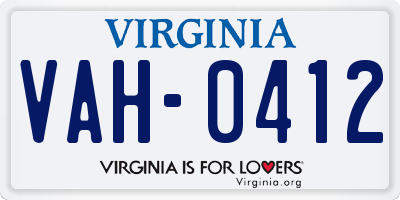 VA license plate VAH0412