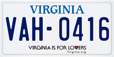 VA license plate VAH0416