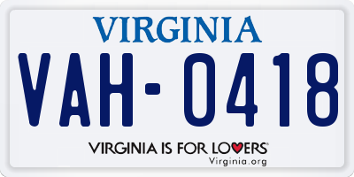 VA license plate VAH0418