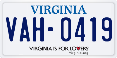 VA license plate VAH0419
