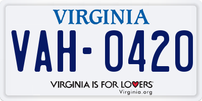 VA license plate VAH0420