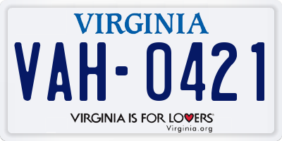 VA license plate VAH0421