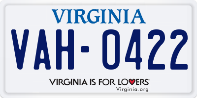 VA license plate VAH0422