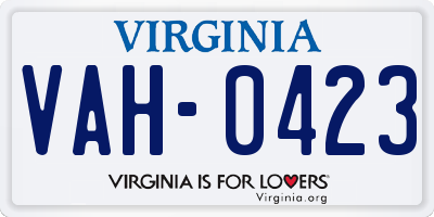 VA license plate VAH0423