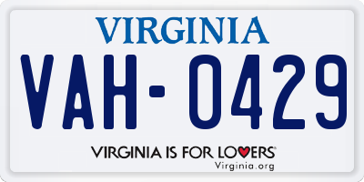 VA license plate VAH0429