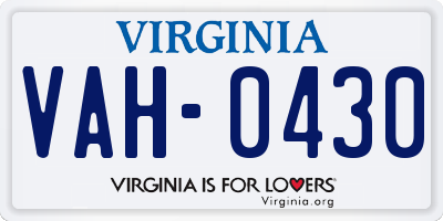 VA license plate VAH0430