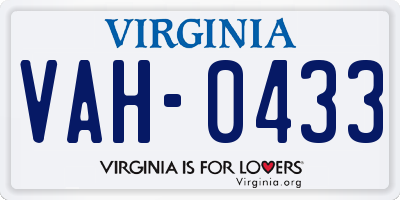 VA license plate VAH0433