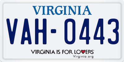 VA license plate VAH0443