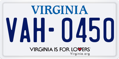 VA license plate VAH0450