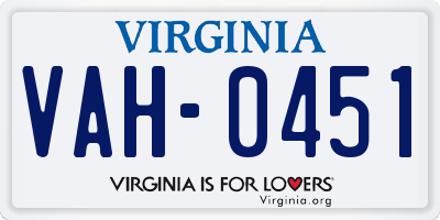 VA license plate VAH0451