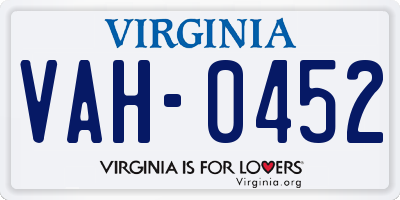 VA license plate VAH0452